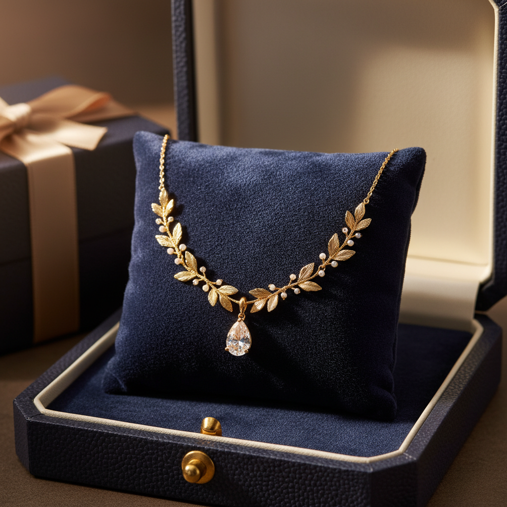Collar de oro delicado en estuche de lujo